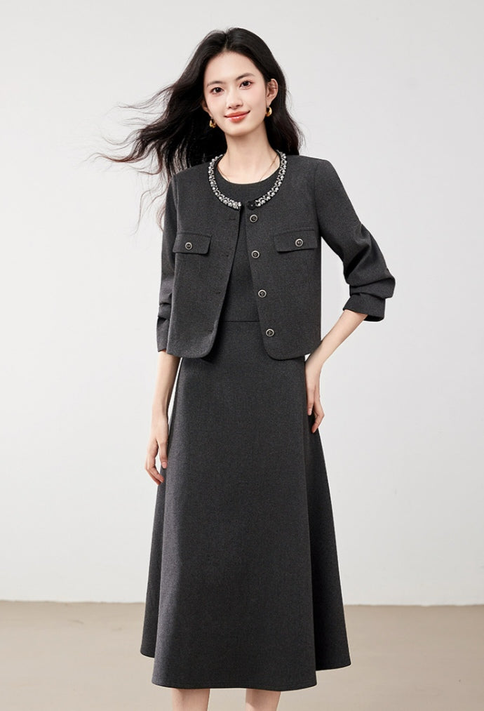 Chic & Polished Professional Dress and Cropped Jacket Set