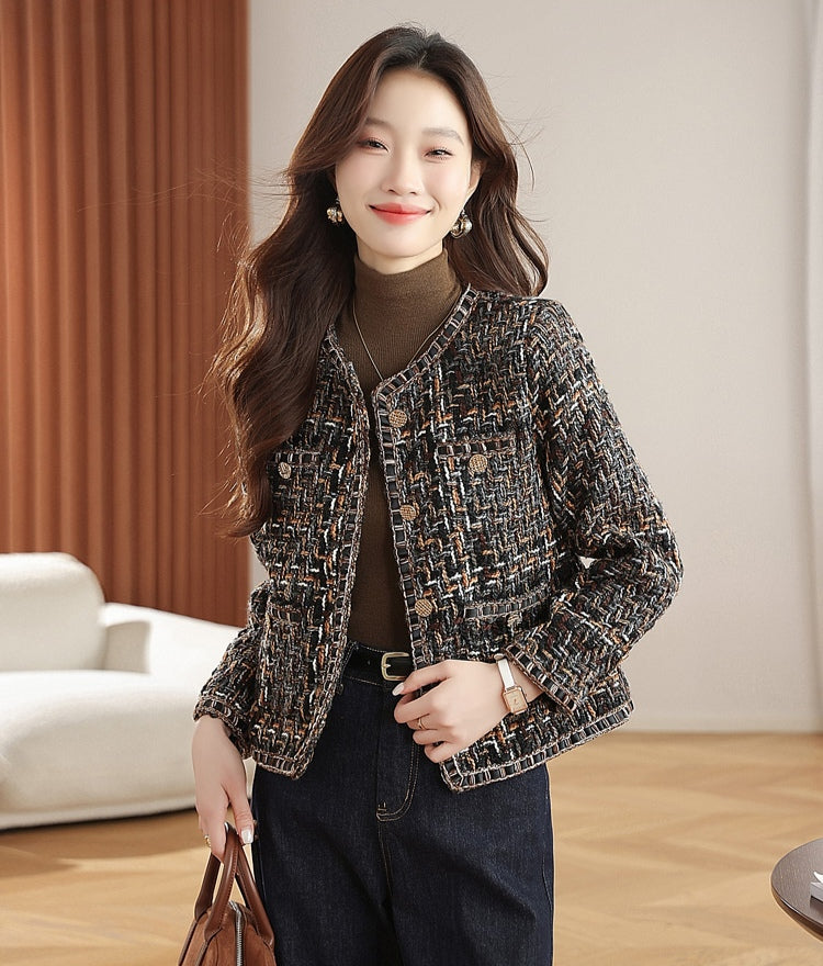 Women's Tweed Bouclé Crop Jacket - Vintage Brown Mix