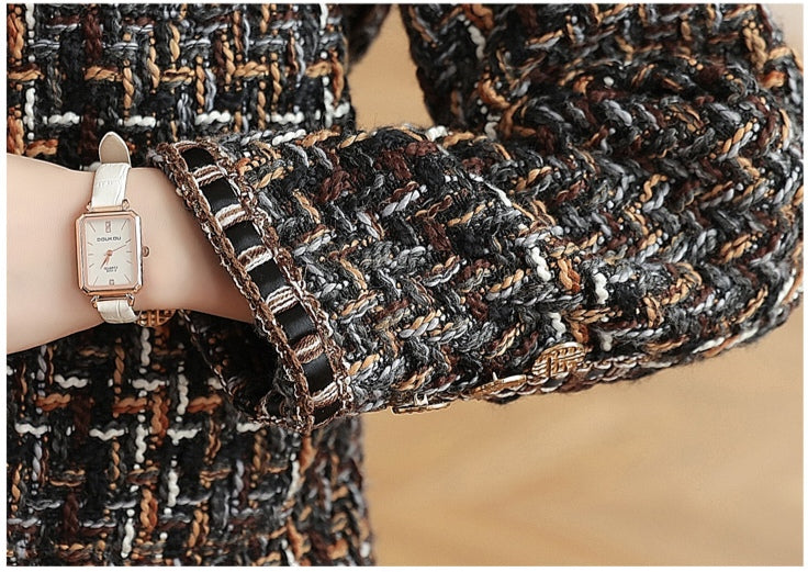Women's Tweed Bouclé Crop Jacket - Vintage Brown Mix