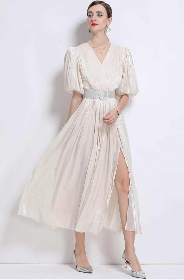 Apricot Puff Sleeve Dress