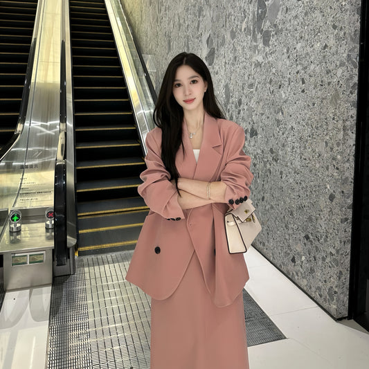 Casual Loose Women's Suit Jacket + Skirt Two Pieces Set