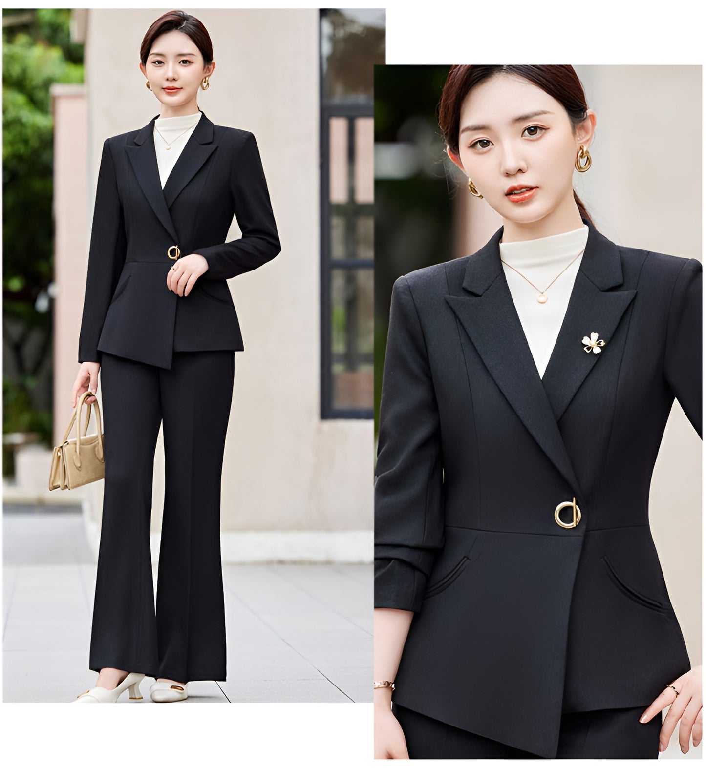 Casual Suit Jacket + Flared Trousers Two Pieces Set
