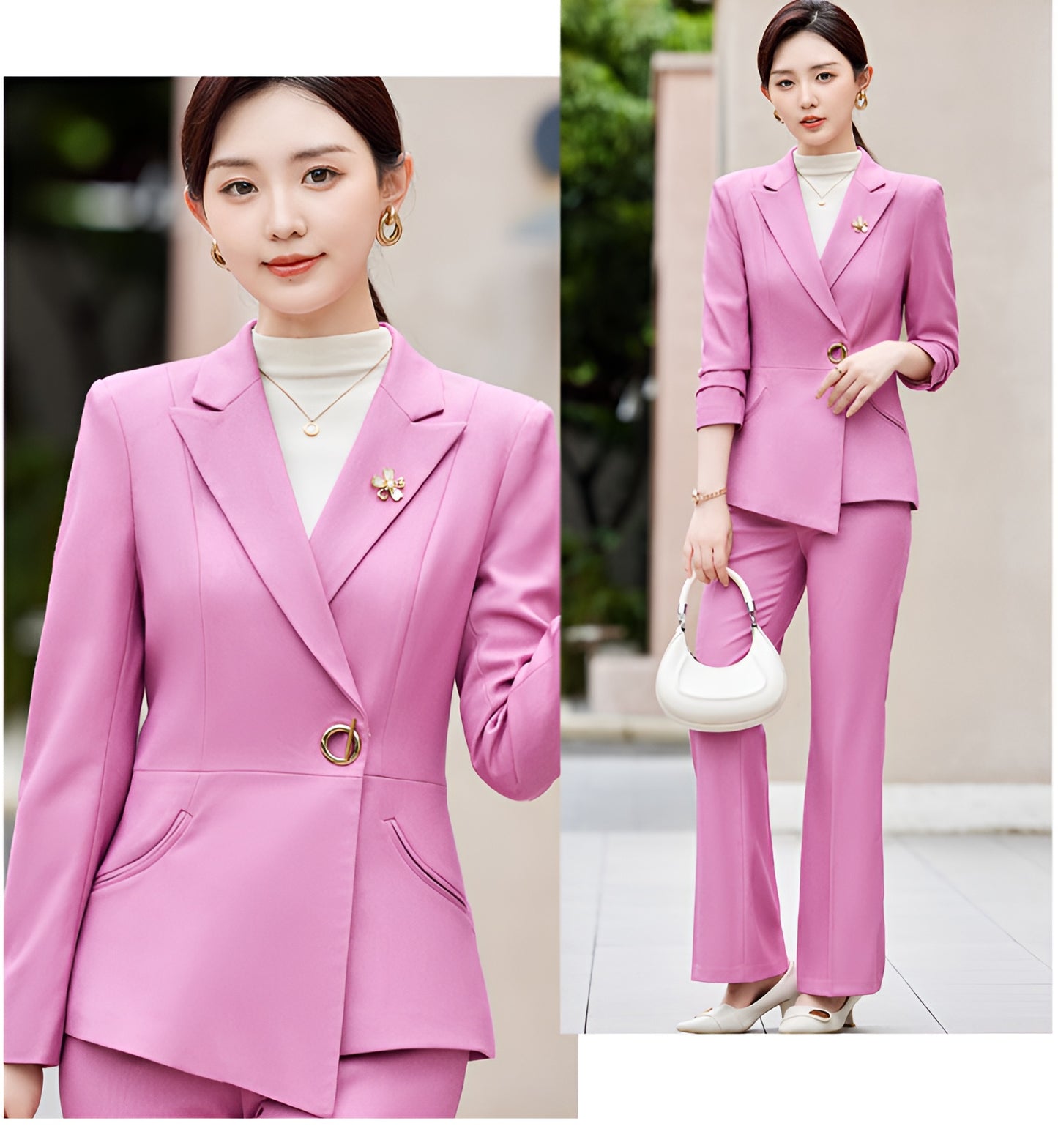 Casual Suit Jacket + Flared Trousers Two Pieces Set
