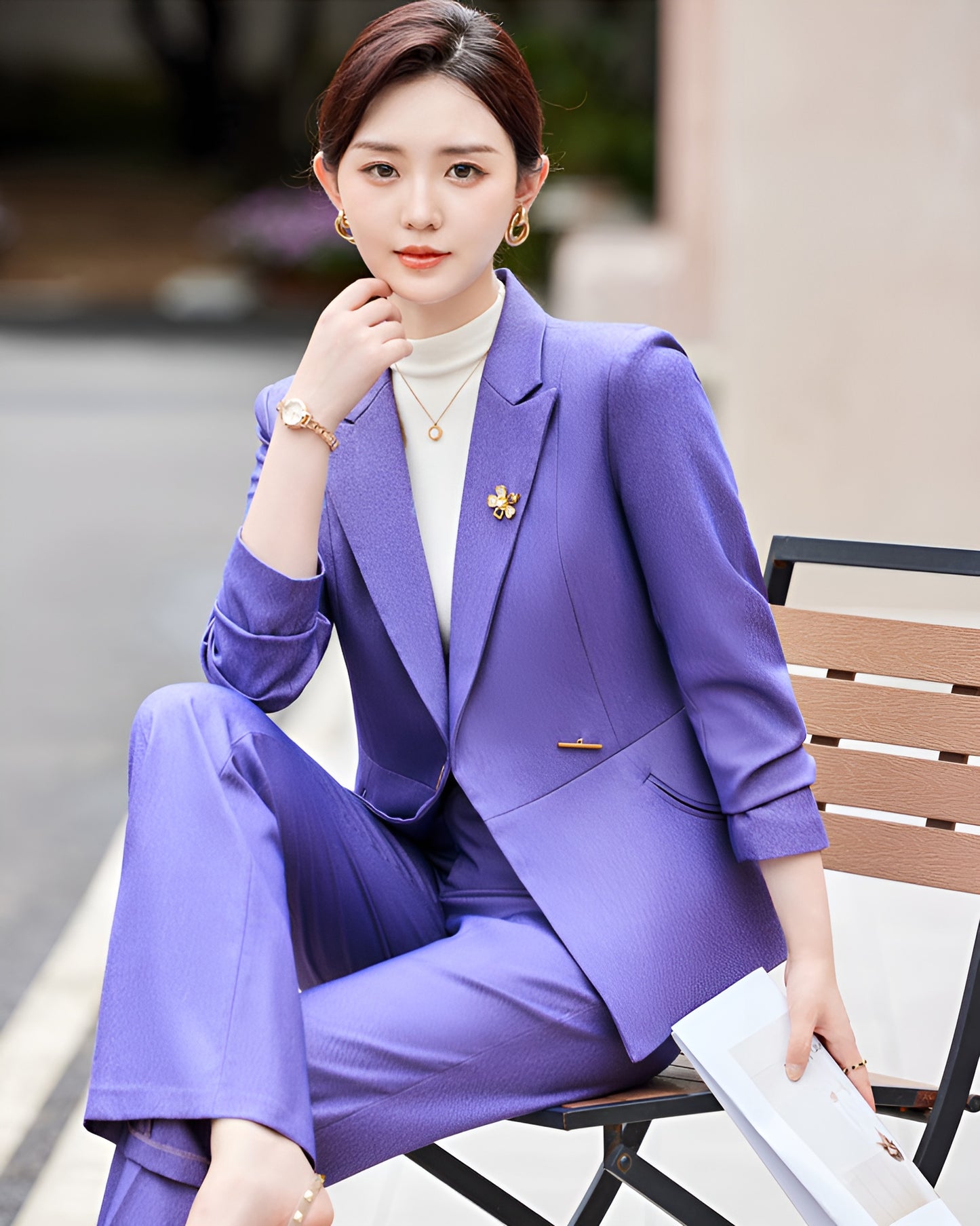 Casual Suit Jacket + Flared Trousers Two Pieces Set