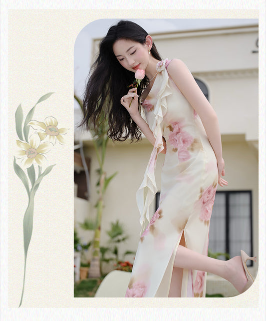 Chic Watercolor Flower Print Dress