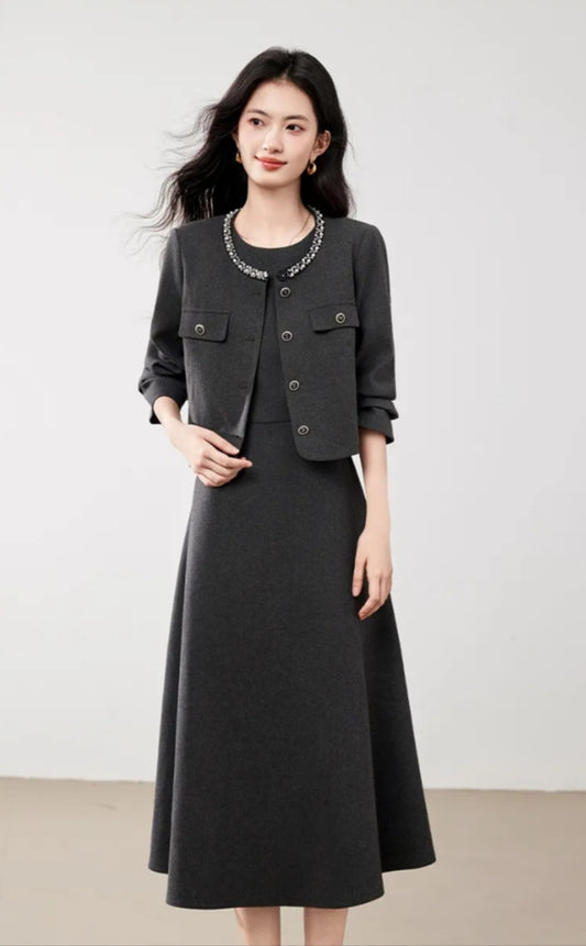 Chic & Polished Professional Dress and Cropped Jacket Set