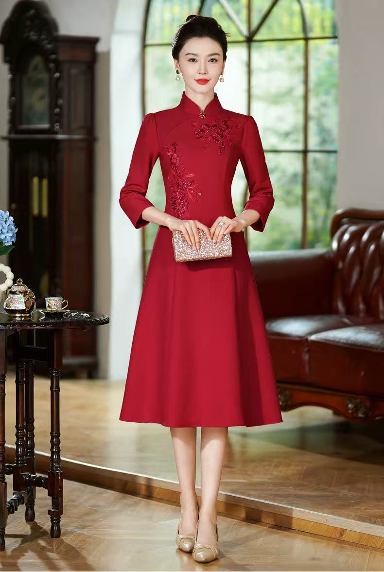 Chinese Qipao Dress with Floral Embroidery