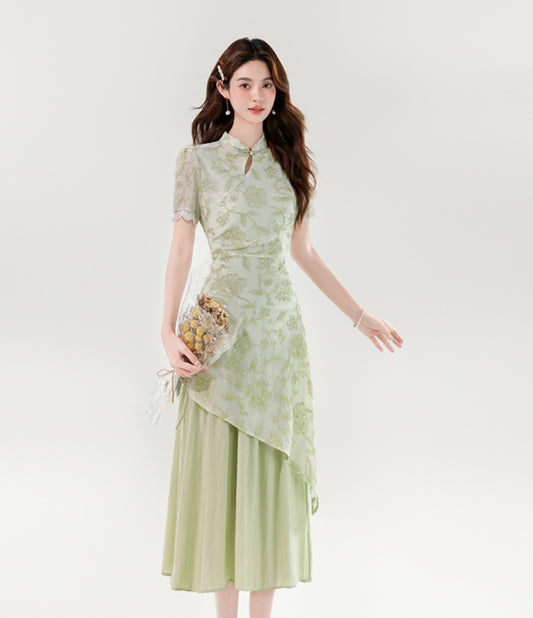 Chinese Style Lady Elegant Irregular Design Dress