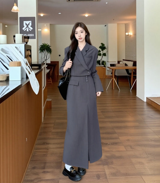 Cropped Blazer & Long Skirt Two-Piece Set