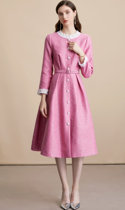 Embellished Collar Tweed Midi Dress