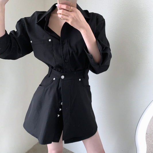 Fake Two-piece Splicing Lapel Long-sleeved Shirt-style Dress