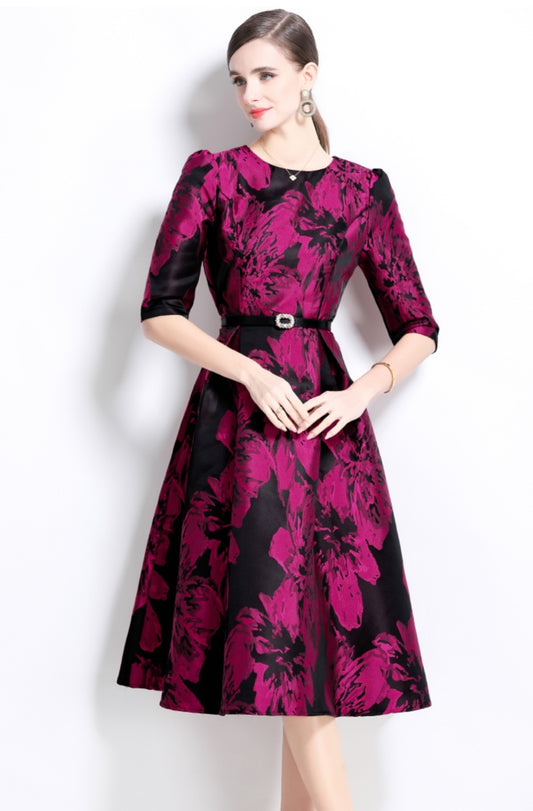 Floral Jacquard Exquisite A-line Dress
