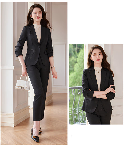 High-end Casual Suit Jacket + Pencil Slim Trousers Two Pieces Set