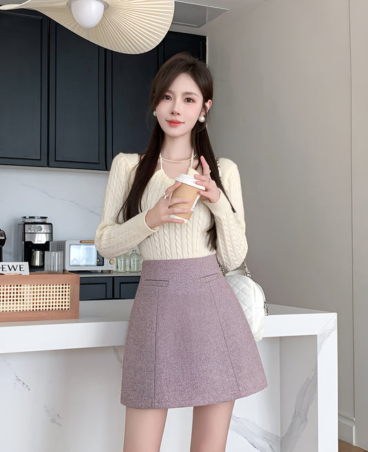 High Waist A-line Anti-exposure Mini Skirt