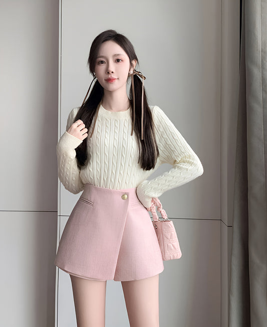 High Waist Woolen A-line Skorts