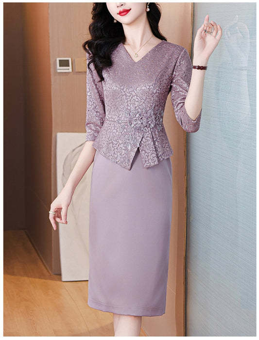 Lavender Lace V-Neck Sheath Dress