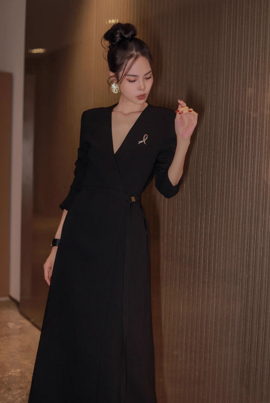 Midnight V-Neck Wrap Dress