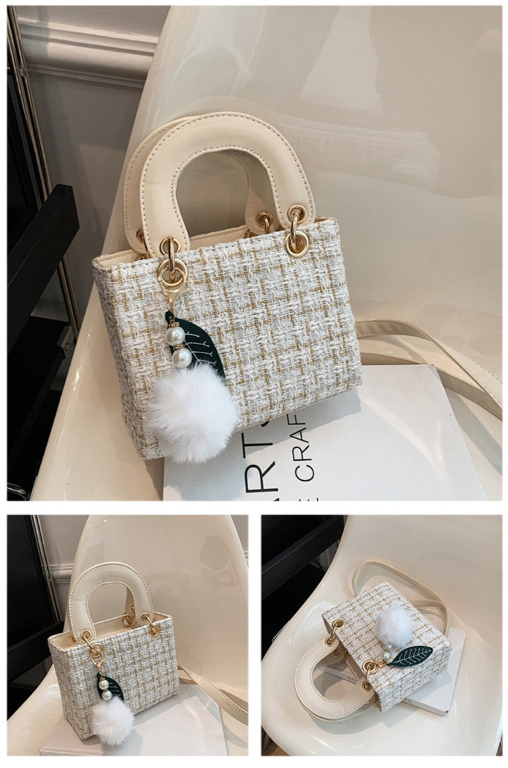 Versatile Crossbody Tweed Texture Sweet Handbag