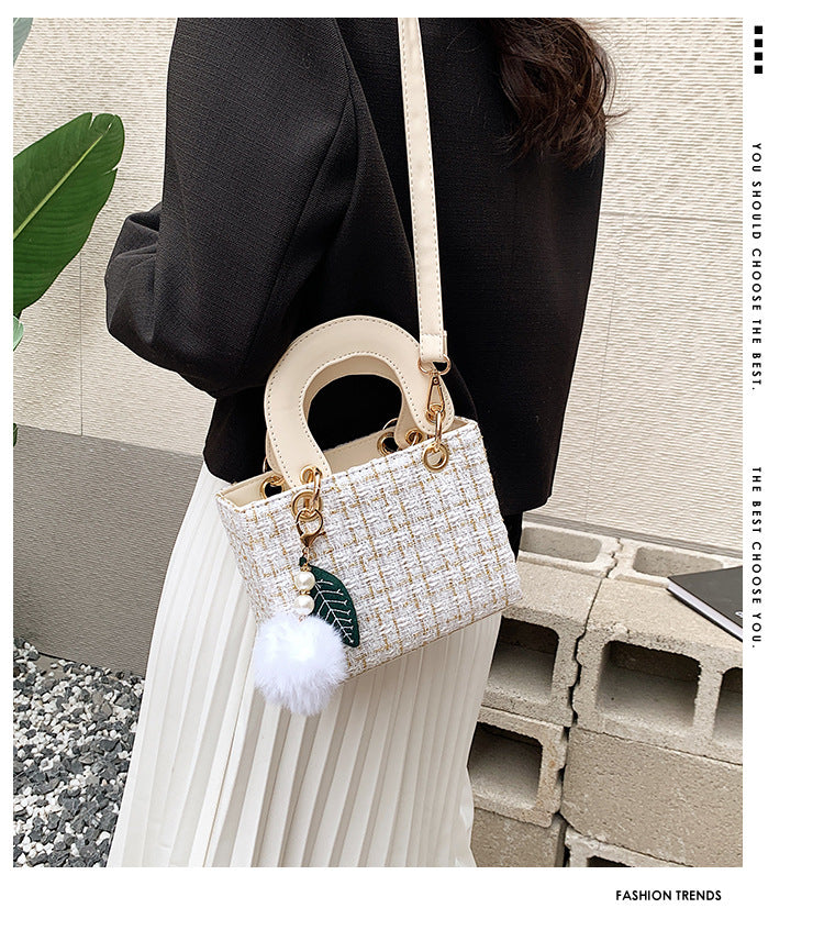 Versatile Crossbody Tweed Texture Sweet Handbag