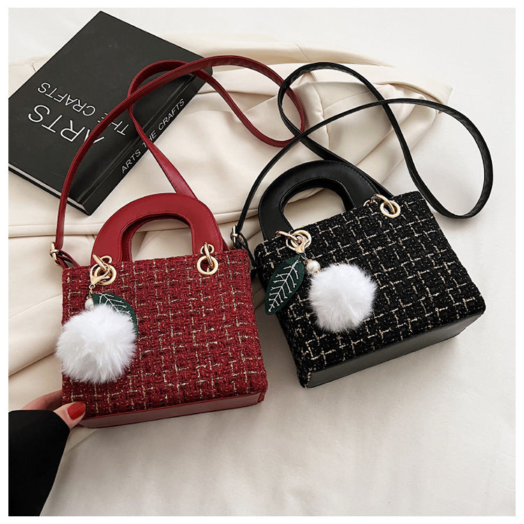 Versatile Crossbody Tweed Texture Sweet Handbag