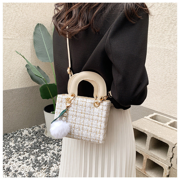 Versatile Crossbody Tweed Texture Sweet Handbag