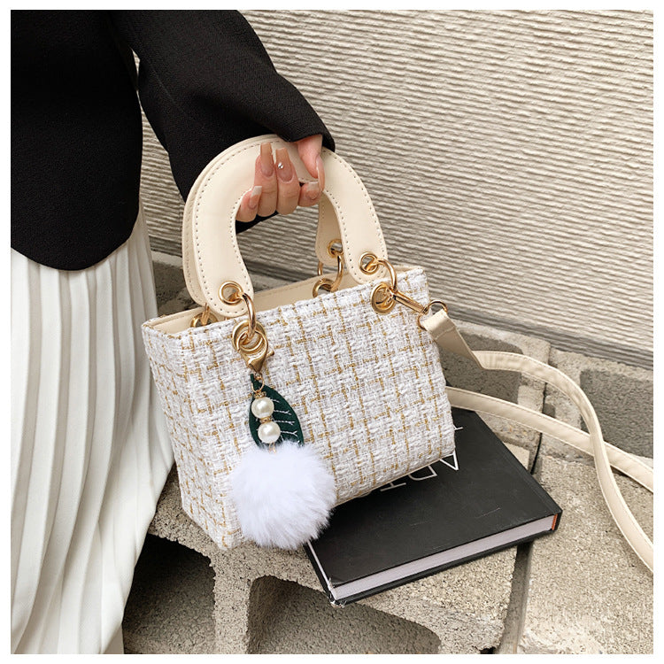 Versatile Crossbody Tweed Texture Sweet Handbag