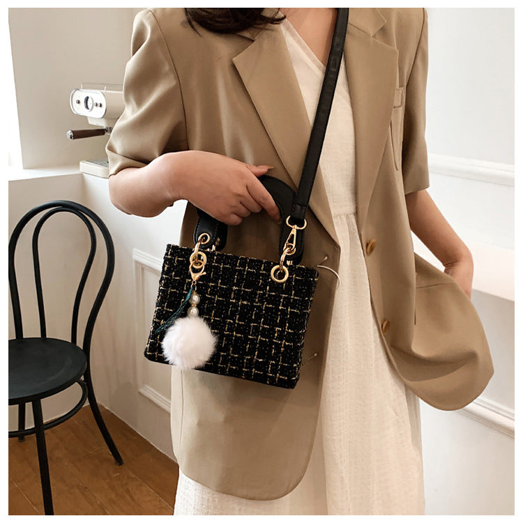 Versatile Crossbody Tweed Texture Sweet Handbag