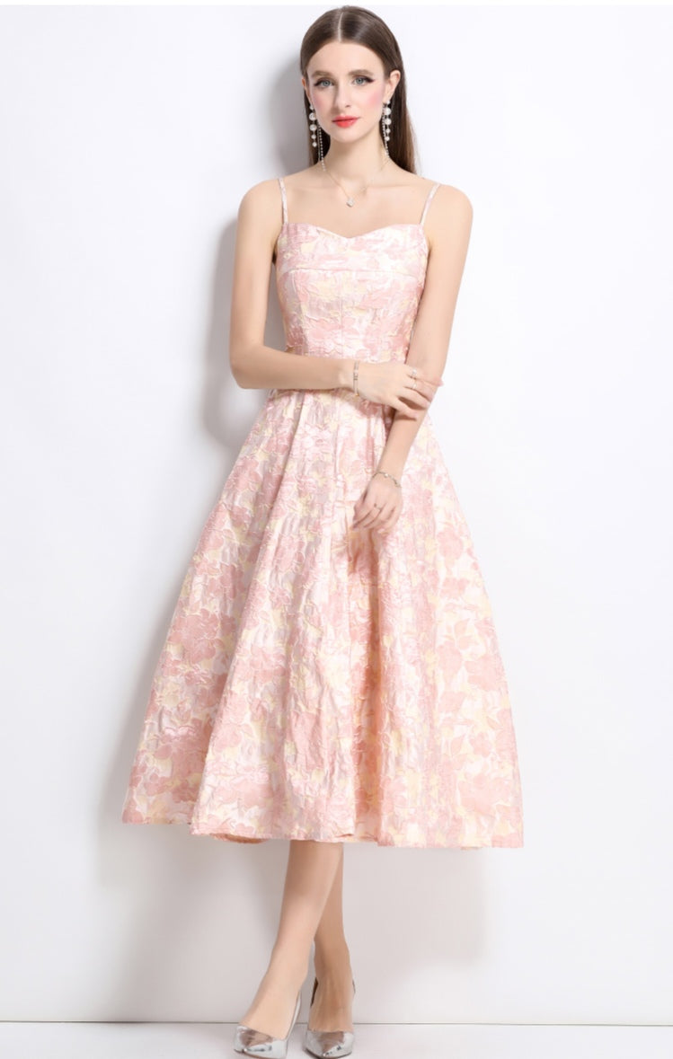Pink Floral Elegant Temperament Jacquard Dress