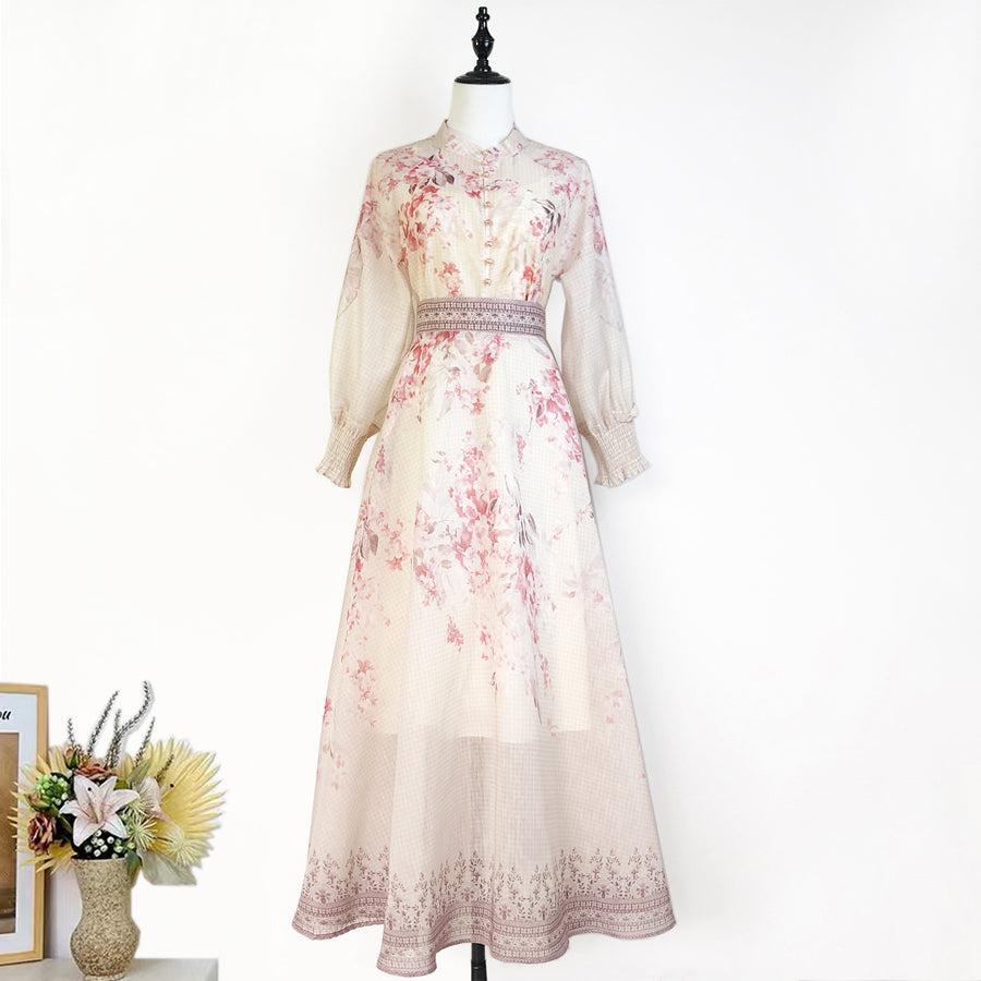 Coral Printed Shirt + High Waist Skirt Two-piece Set