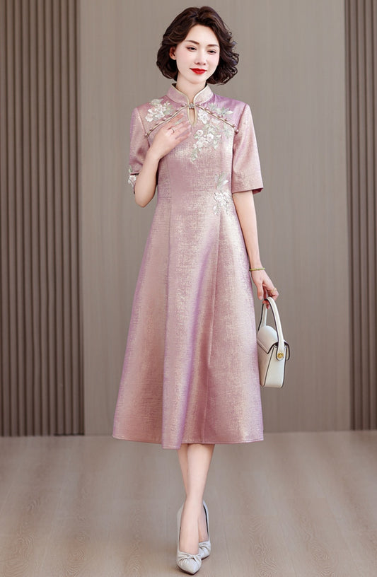 Pink Shimmer A-Line Qipao Dress