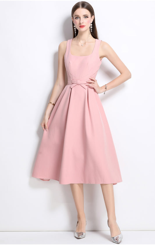 Pink Square Neck Tank Elegant Dress