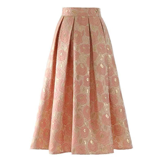 Pink Vintage-Inspired A-Line Midi Skirt