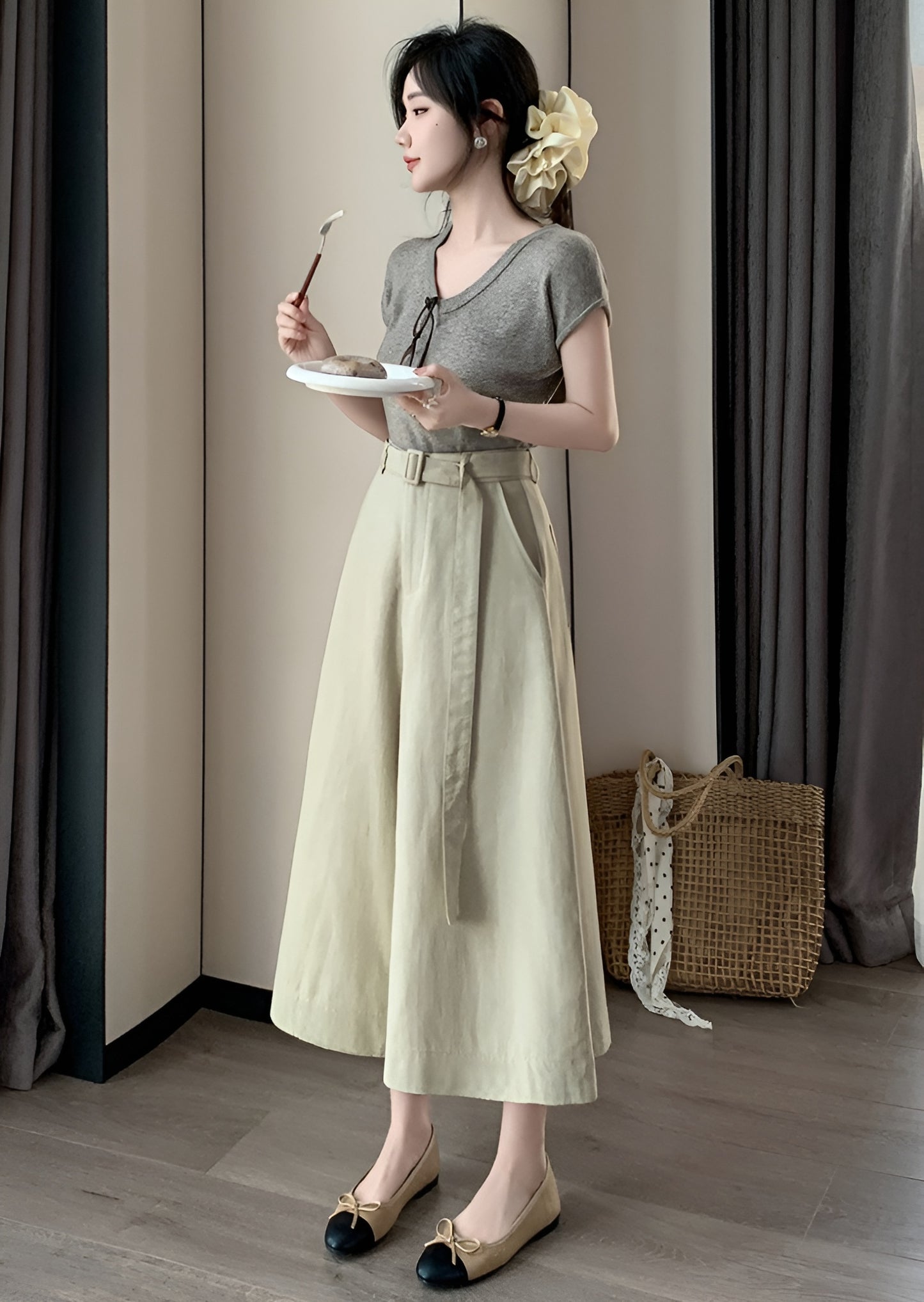 Pleated High-Rise Palazzo Trousers