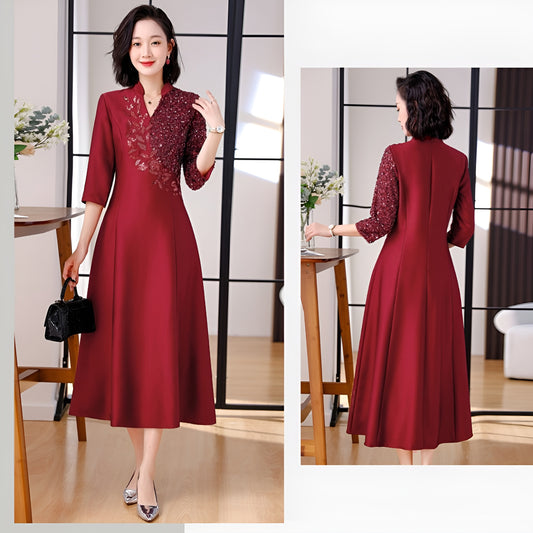 Red Claret Petite Plus Size High-end Banquet Dress