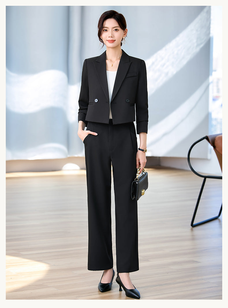 Short Fashionable Jacket + Wide Leg Trousers Two Pieces Set
