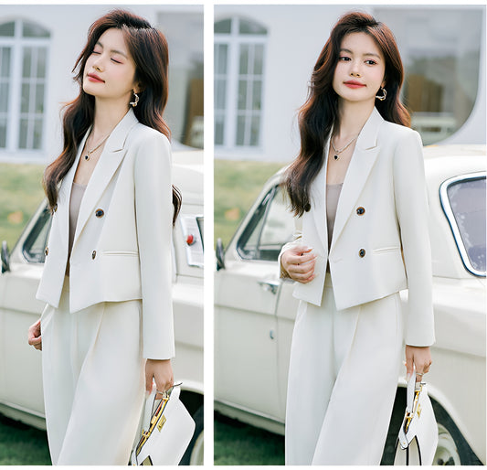 Short Suit Jacket For Women + Trousers Two Pieces Set