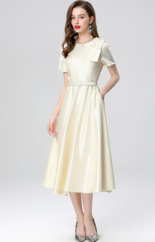 Shoulder Bow Elegant Mid-length Dress