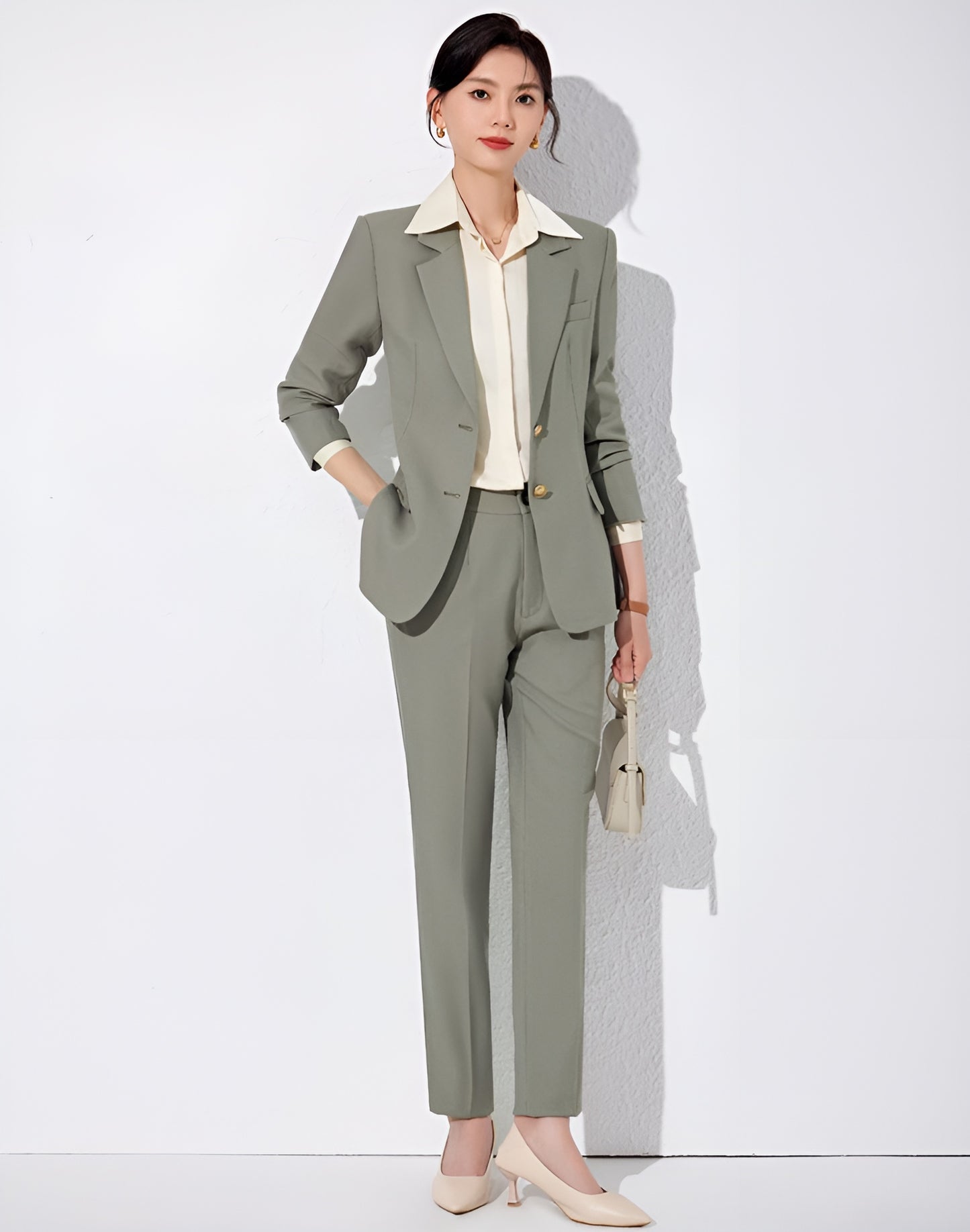 Single Breasted Suit Jacket + Either Trouser or Skirt Two Pieces Set