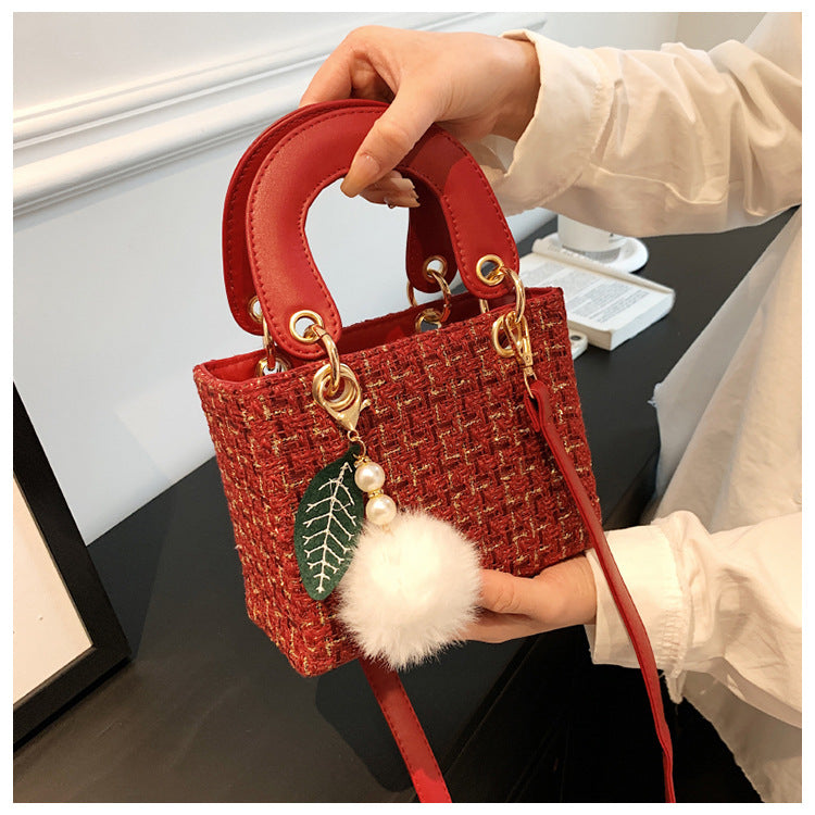 Versatile Crossbody Tweed Texture Sweet Handbag