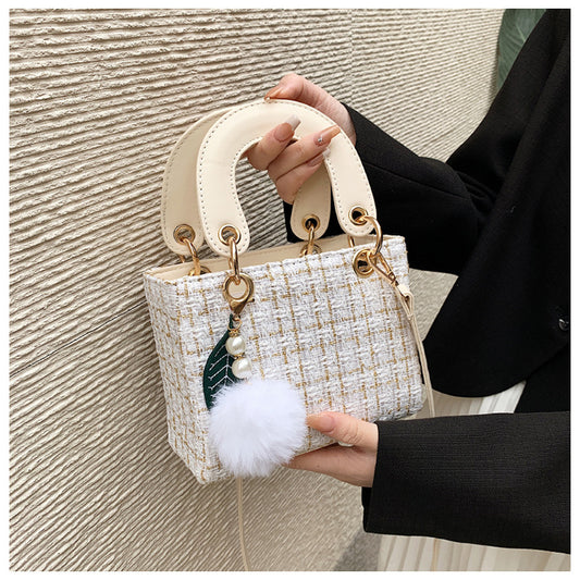 Versatile Crossbody Tweed Texture Sweet Handbag