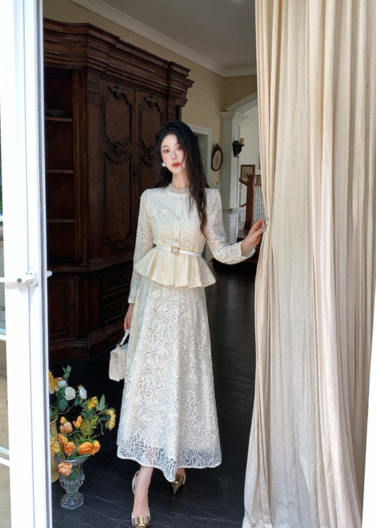 Vintage-Inspired Lace Co-ord Set with Peplum