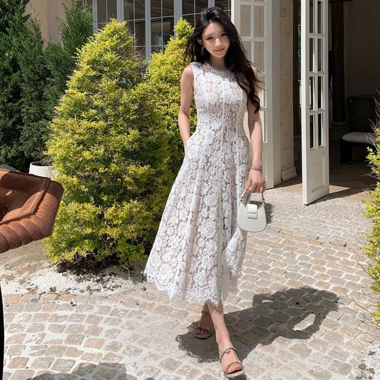 White Lace Sleeveless Dress